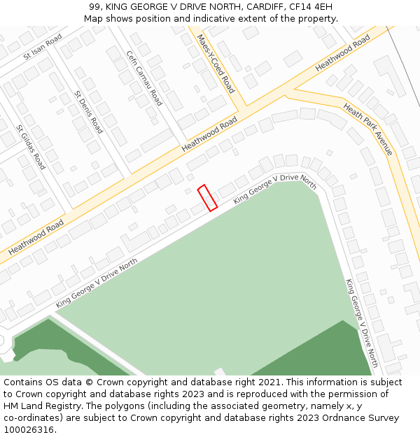 99, KING GEORGE V DRIVE NORTH, CARDIFF, CF14 4EH: Location map and indicative extent of plot