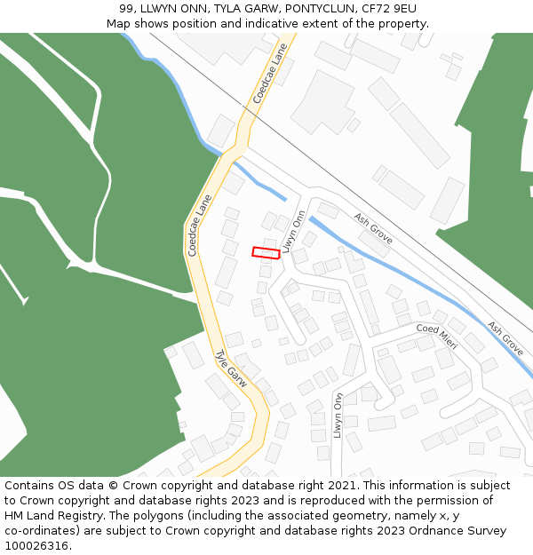 99, LLWYN ONN, TYLA GARW, PONTYCLUN, CF72 9EU: Location map and indicative extent of plot