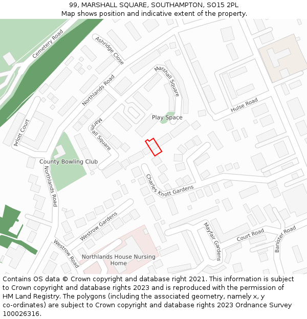 99, MARSHALL SQUARE, SOUTHAMPTON, SO15 2PL: Location map and indicative extent of plot