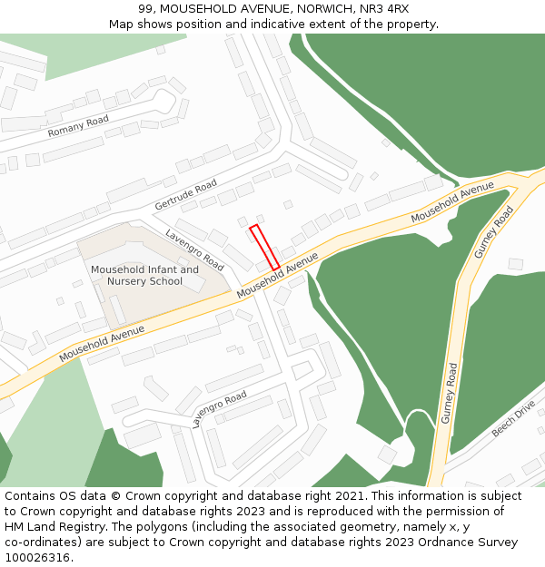 99, MOUSEHOLD AVENUE, NORWICH, NR3 4RX: Location map and indicative extent of plot