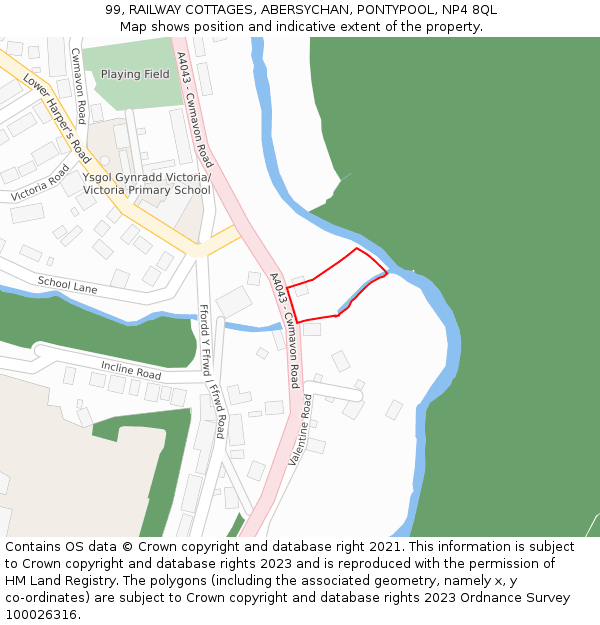 99, RAILWAY COTTAGES, ABERSYCHAN, PONTYPOOL, NP4 8QL: Location map and indicative extent of plot