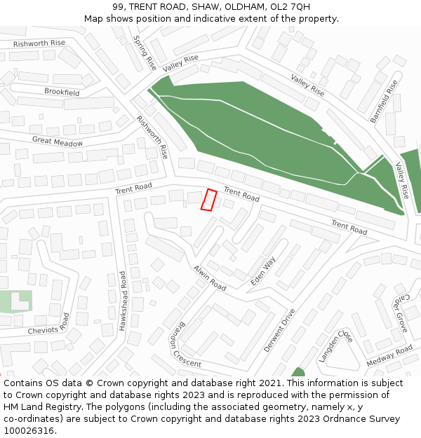 99, TRENT ROAD, SHAW, OLDHAM, OL2 7QH: Location map and indicative extent of plot