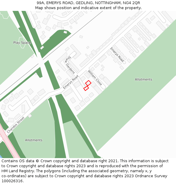 99A, EMERYS ROAD, GEDLING, NOTTINGHAM, NG4 2QR: Location map and indicative extent of plot