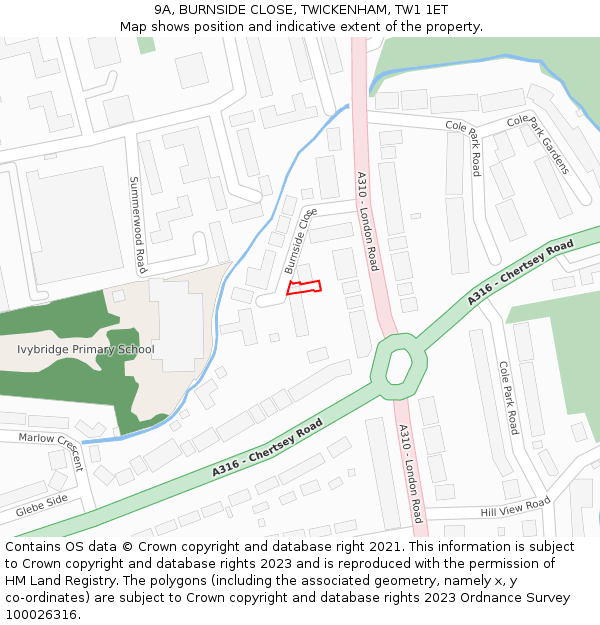 9A, BURNSIDE CLOSE, TWICKENHAM, TW1 1ET: Location map and indicative extent of plot