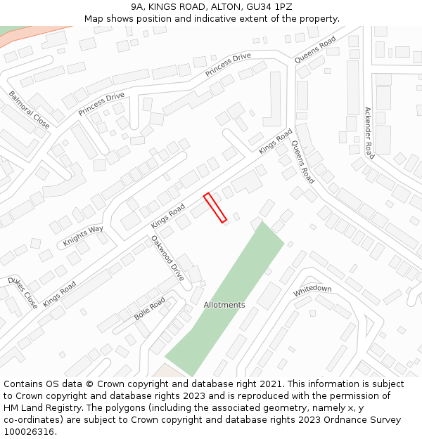 9A, KINGS ROAD, ALTON, GU34 1PZ: Location map and indicative extent of plot