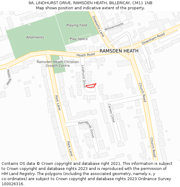 9A, LINDHURST DRIVE, RAMSDEN HEATH, BILLERICAY, CM11 1NB: Location map and indicative extent of plot