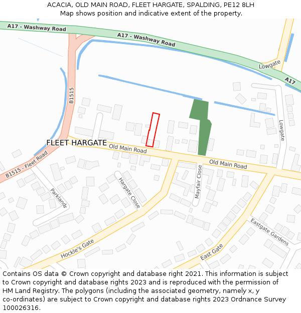 ACACIA, OLD MAIN ROAD, FLEET HARGATE, SPALDING, PE12 8LH: Location map and indicative extent of plot