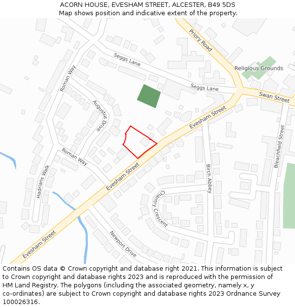 ACORN HOUSE, EVESHAM STREET, ALCESTER, B49 5DS: Location map and indicative extent of plot