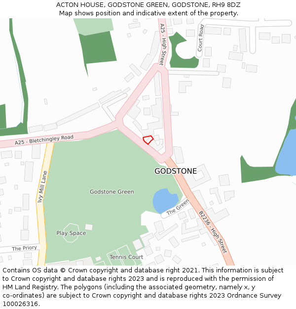 ACTON HOUSE, GODSTONE GREEN, GODSTONE, RH9 8DZ: Location map and indicative extent of plot