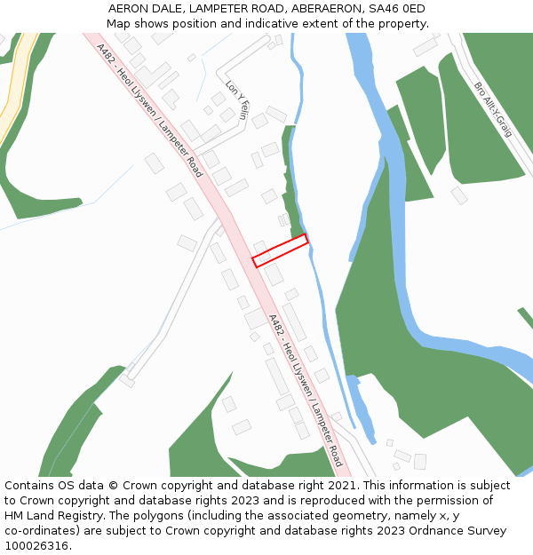 AERON DALE, LAMPETER ROAD, ABERAERON, SA46 0ED: Location map and indicative extent of plot