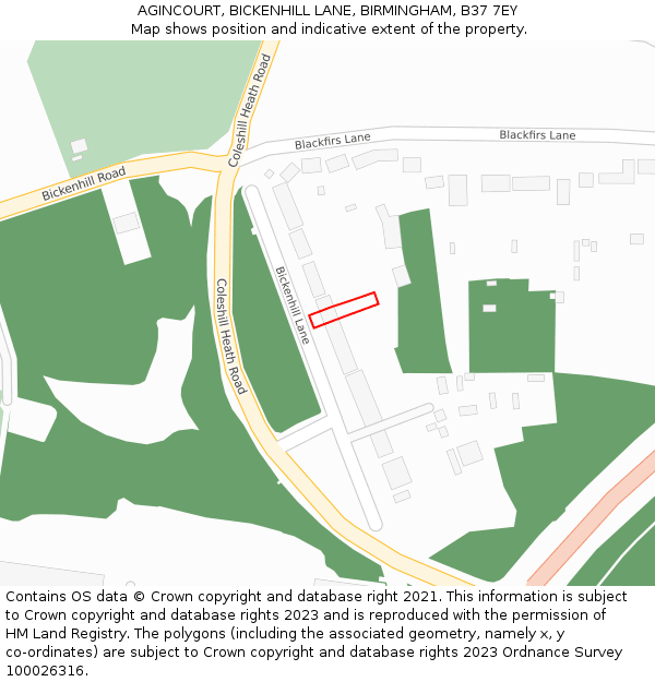 AGINCOURT, BICKENHILL LANE, BIRMINGHAM, B37 7EY: Location map and indicative extent of plot