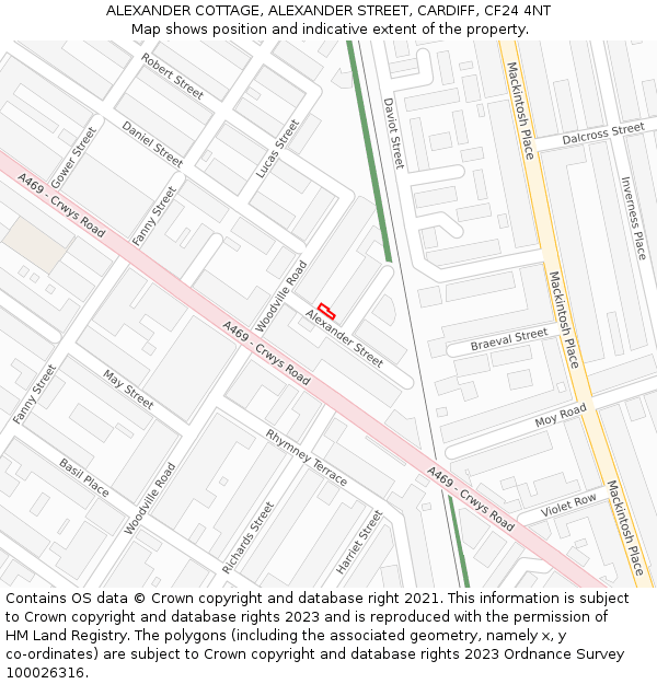 ALEXANDER COTTAGE, ALEXANDER STREET, CARDIFF, CF24 4NT: Location map and indicative extent of plot