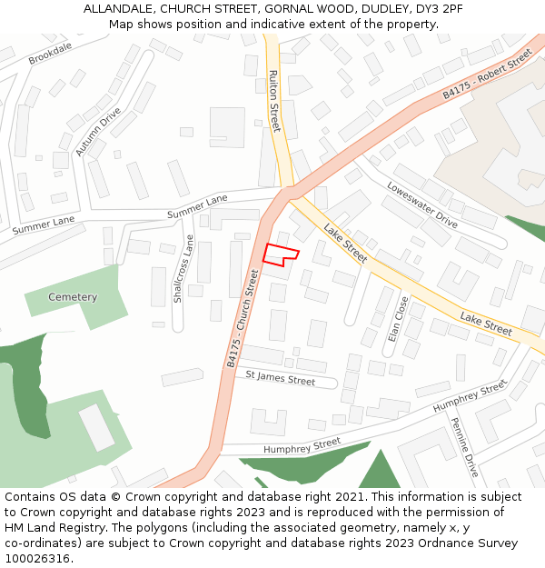 ALLANDALE, CHURCH STREET, GORNAL WOOD, DUDLEY, DY3 2PF: Location map and indicative extent of plot