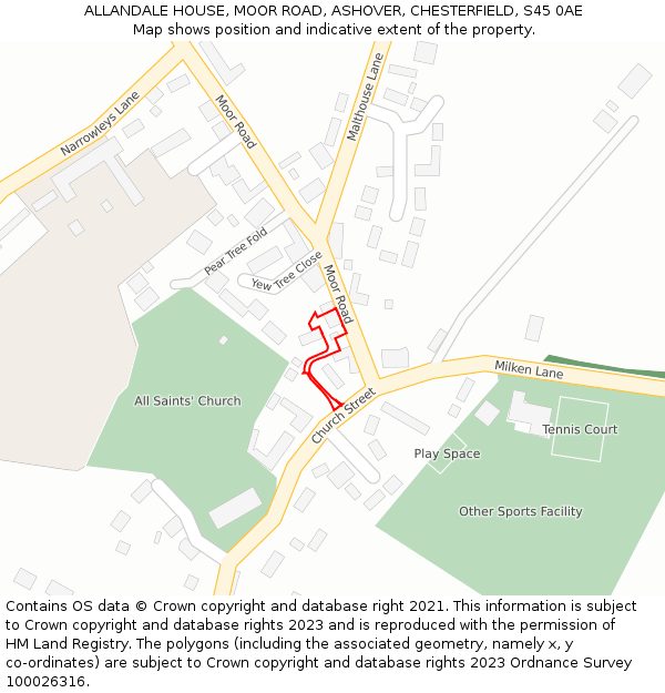 ALLANDALE HOUSE, MOOR ROAD, ASHOVER, CHESTERFIELD, S45 0AE: Location map and indicative extent of plot