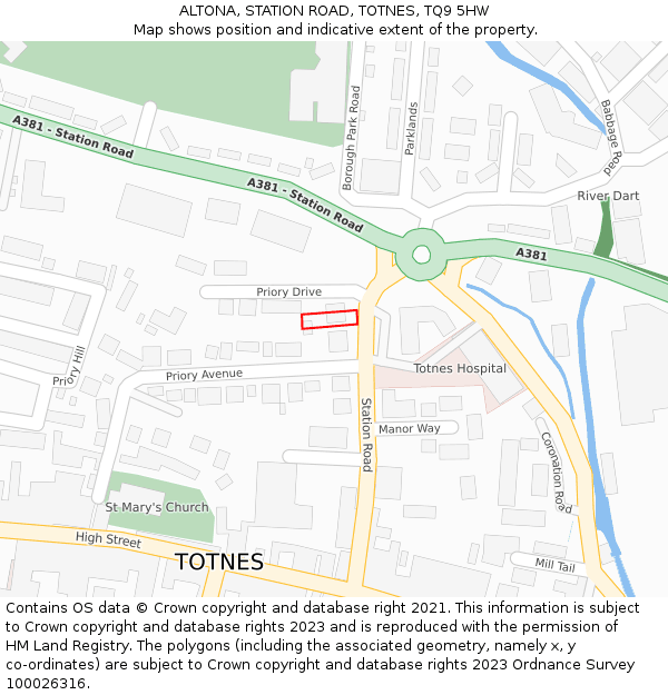 ALTONA, STATION ROAD, TOTNES, TQ9 5HW: Location map and indicative extent of plot