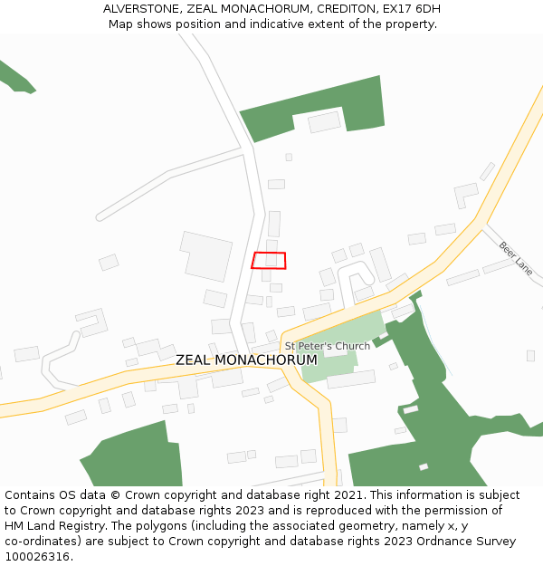 ALVERSTONE, ZEAL MONACHORUM, CREDITON, EX17 6DH: Location map and indicative extent of plot