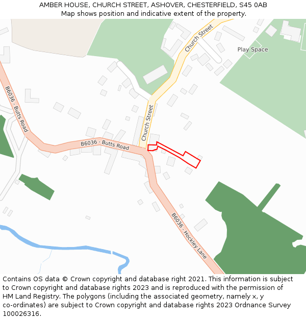 AMBER HOUSE, CHURCH STREET, ASHOVER, CHESTERFIELD, S45 0AB: Location map and indicative extent of plot