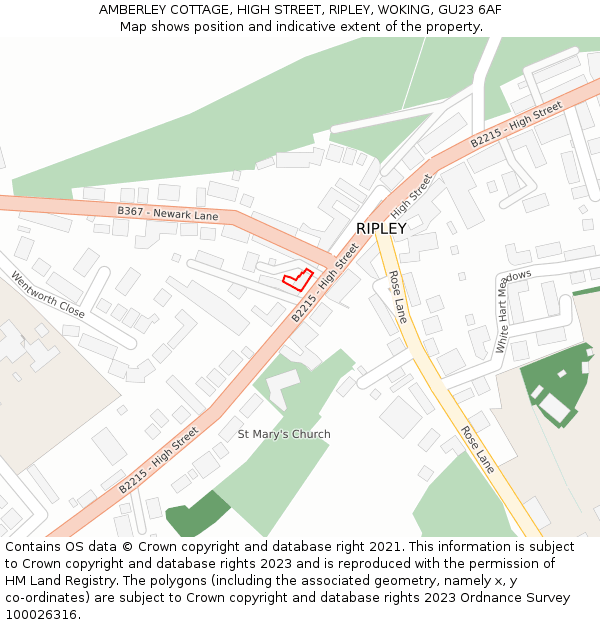 AMBERLEY COTTAGE, HIGH STREET, RIPLEY, WOKING, GU23 6AF: Location map and indicative extent of plot