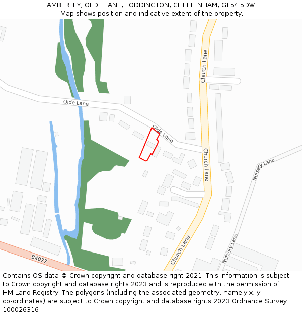 AMBERLEY, OLDE LANE, TODDINGTON, CHELTENHAM, GL54 5DW: Location map and indicative extent of plot
