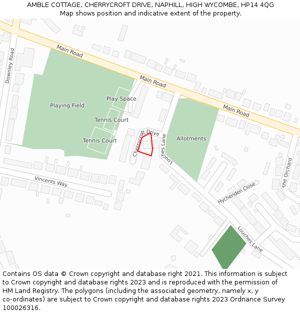 AMBLE COTTAGE, CHERRYCROFT DRIVE, NAPHILL, HIGH WYCOMBE, HP14 4QG: Location map and indicative extent of plot