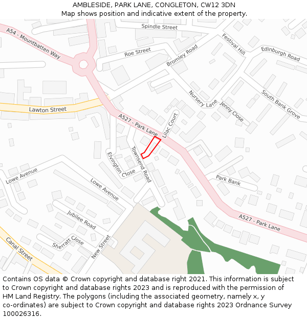 AMBLESIDE, PARK LANE, CONGLETON, CW12 3DN: Location map and indicative extent of plot