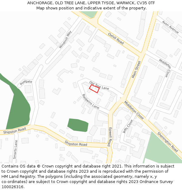 ANCHORAGE, OLD TREE LANE, UPPER TYSOE, WARWICK, CV35 0TF: Location map and indicative extent of plot