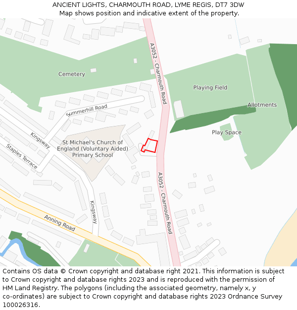 ANCIENT LIGHTS, CHARMOUTH ROAD, LYME REGIS, DT7 3DW: Location map and indicative extent of plot