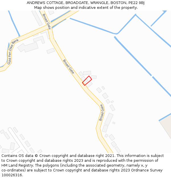 ANDREWS COTTAGE, BROADGATE, WRANGLE, BOSTON, PE22 9BJ: Location map and indicative extent of plot