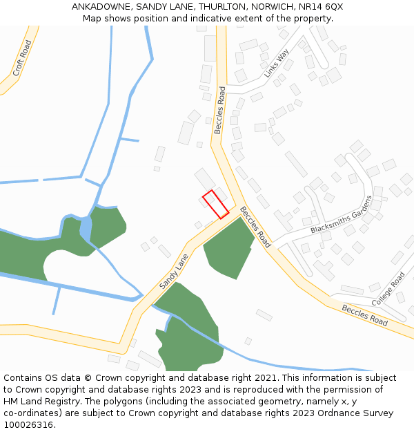 ANKADOWNE, SANDY LANE, THURLTON, NORWICH, NR14 6QX: Location map and indicative extent of plot