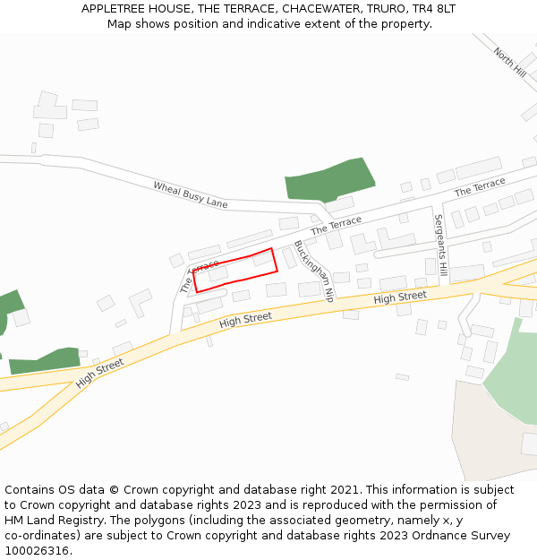 APPLETREE HOUSE, THE TERRACE, CHACEWATER, TRURO, TR4 8LT: Location map and indicative extent of plot