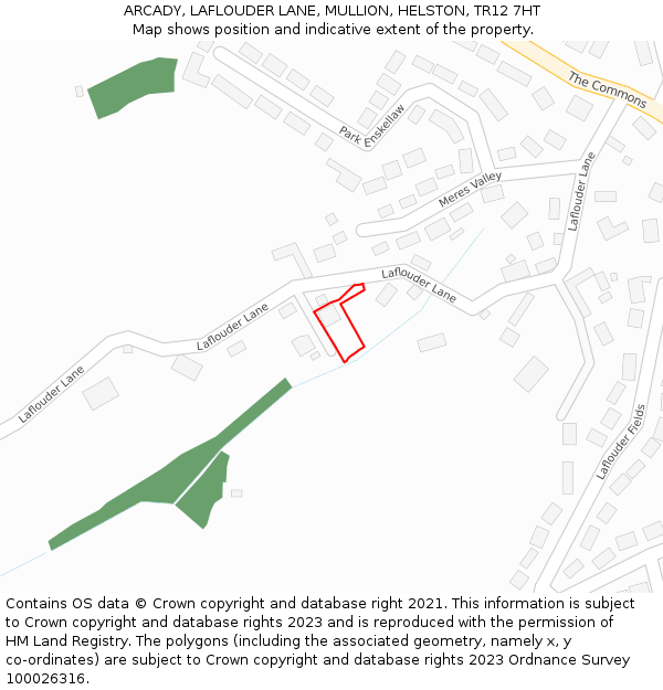 ARCADY, LAFLOUDER LANE, MULLION, HELSTON, TR12 7HT: Location map and indicative extent of plot