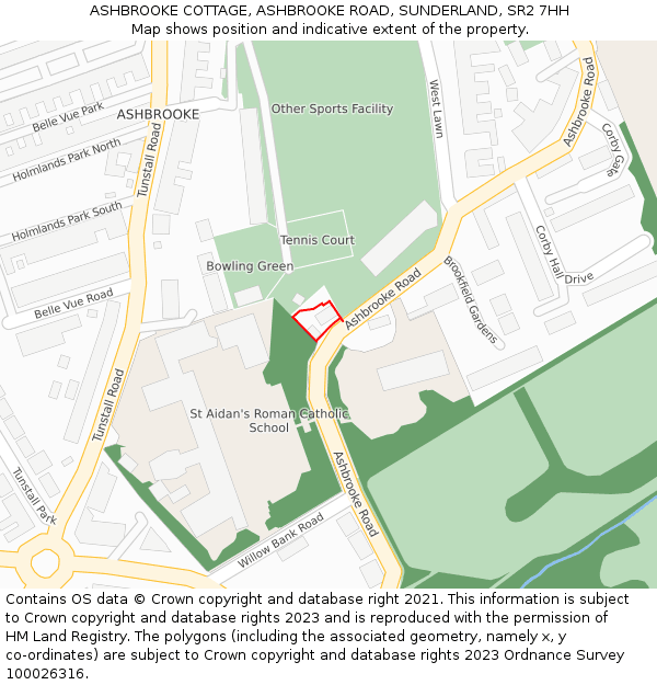 ASHBROOKE COTTAGE, ASHBROOKE ROAD, SUNDERLAND, SR2 7HH: Location map and indicative extent of plot