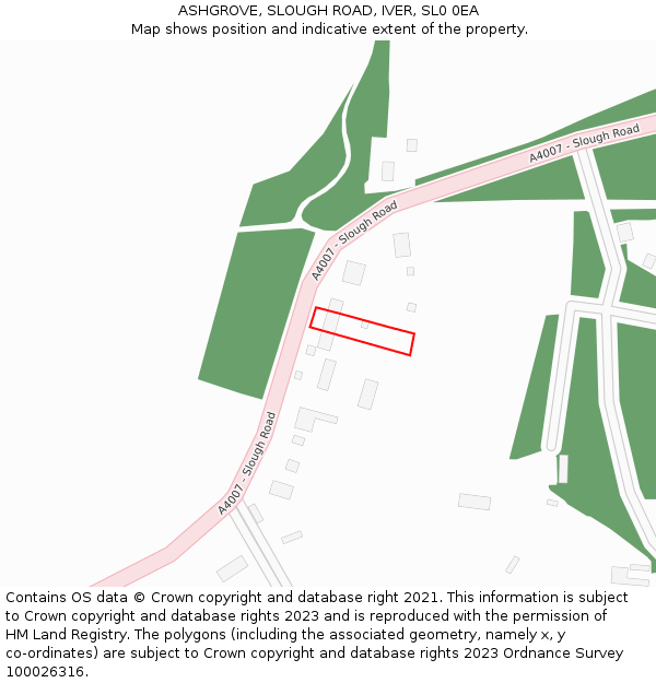 ASHGROVE, SLOUGH ROAD, IVER, SL0 0EA: Location map and indicative extent of plot