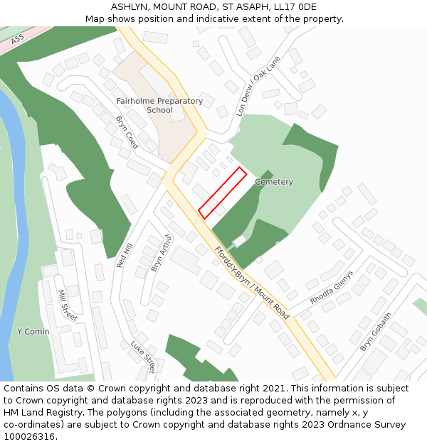 ASHLYN, MOUNT ROAD, ST ASAPH, LL17 0DE: Location map and indicative extent of plot