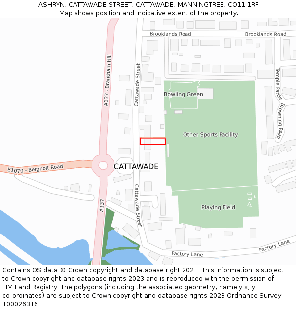 ASHRYN, CATTAWADE STREET, CATTAWADE, MANNINGTREE, CO11 1RF: Location map and indicative extent of plot