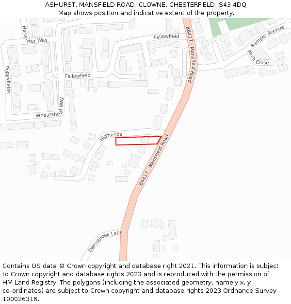 ASHURST, MANSFIELD ROAD, CLOWNE, CHESTERFIELD, S43 4DQ: Location map and indicative extent of plot