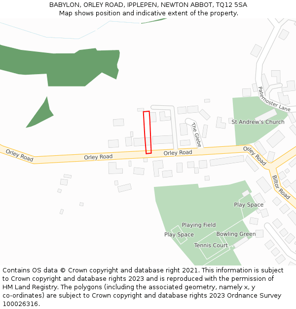 BABYLON, ORLEY ROAD, IPPLEPEN, NEWTON ABBOT, TQ12 5SA: Location map and indicative extent of plot