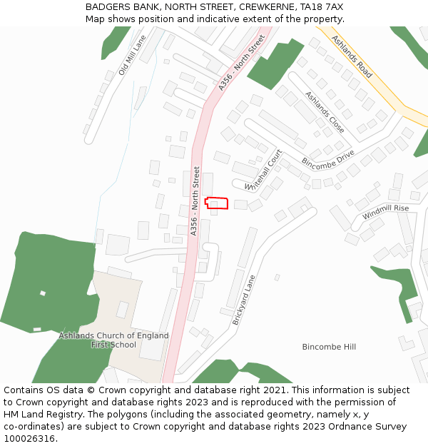BADGERS BANK, NORTH STREET, CREWKERNE, TA18 7AX: Location map and indicative extent of plot