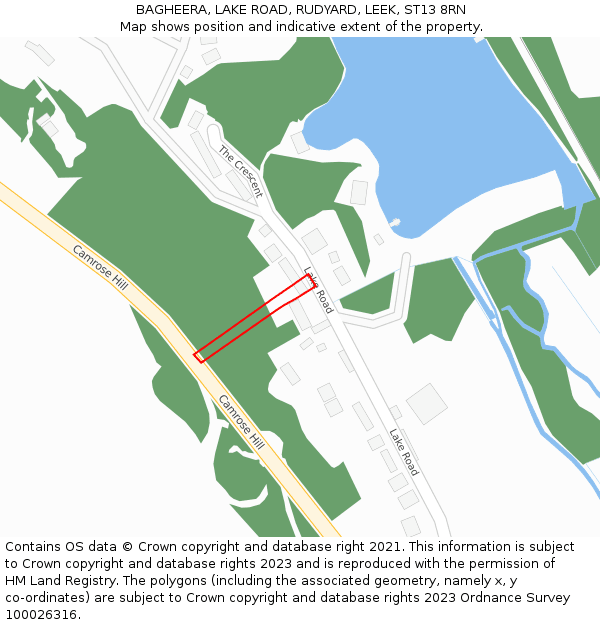 BAGHEERA, LAKE ROAD, RUDYARD, LEEK, ST13 8RN: Location map and indicative extent of plot