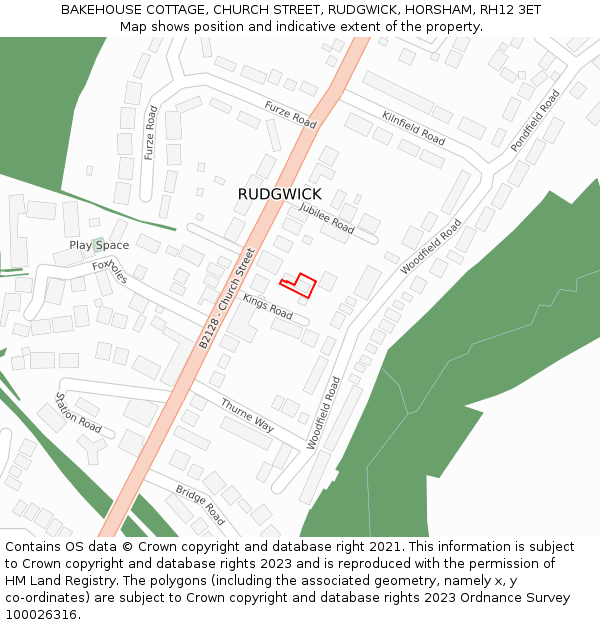 BAKEHOUSE COTTAGE, CHURCH STREET, RUDGWICK, HORSHAM, RH12 3ET: Location map and indicative extent of plot