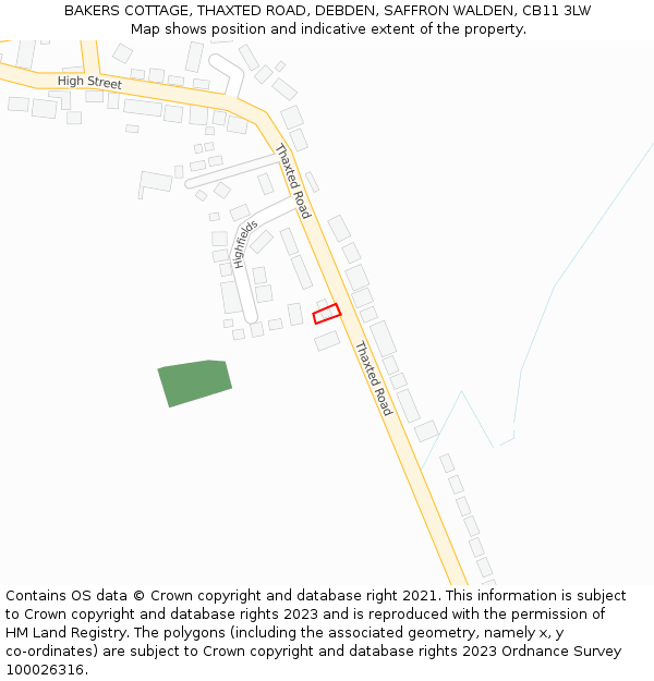 BAKERS COTTAGE, THAXTED ROAD, DEBDEN, SAFFRON WALDEN, CB11 3LW: Location map and indicative extent of plot