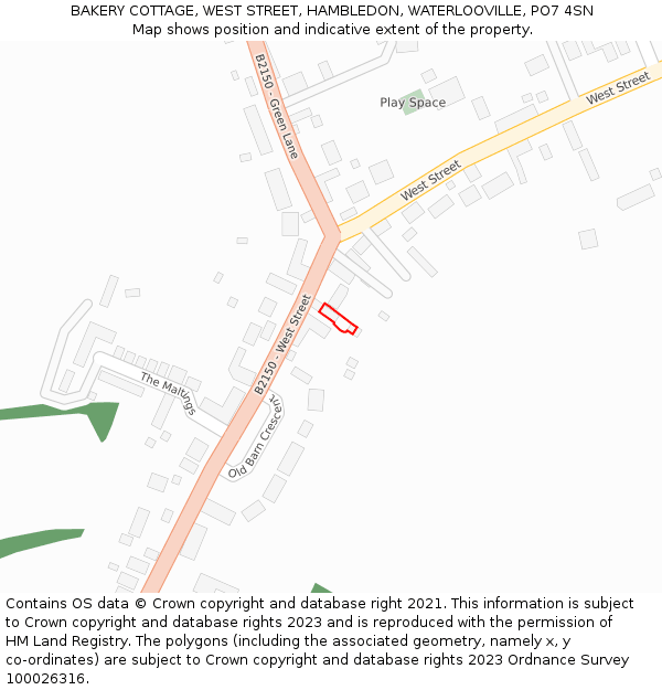 BAKERY COTTAGE, WEST STREET, HAMBLEDON, WATERLOOVILLE, PO7 4SN: Location map and indicative extent of plot