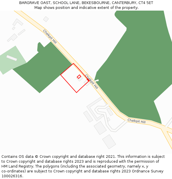 BARGRAVE OAST, SCHOOL LANE, BEKESBOURNE, CANTERBURY, CT4 5ET: Location map and indicative extent of plot