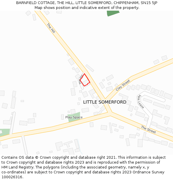 BARNFIELD COTTAGE, THE HILL, LITTLE SOMERFORD, CHIPPENHAM, SN15 5JP: Location map and indicative extent of plot