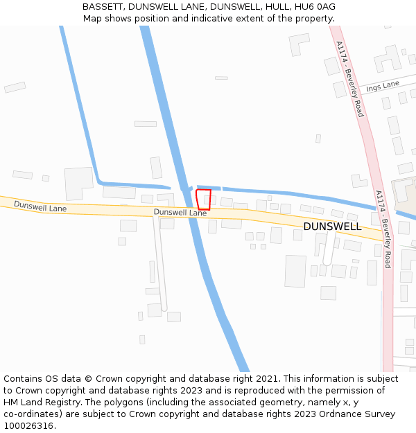 BASSETT, DUNSWELL LANE, DUNSWELL, HULL, HU6 0AG: Location map and indicative extent of plot