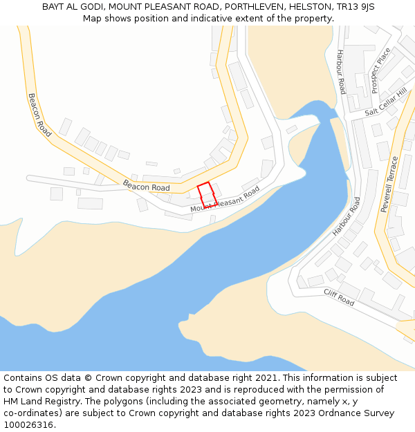 BAYT AL GODI, MOUNT PLEASANT ROAD, PORTHLEVEN, HELSTON, TR13 9JS: Location map and indicative extent of plot