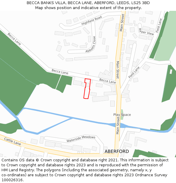 BECCA BANKS VILLA, BECCA LANE, ABERFORD, LEEDS, LS25 3BD: Location map and indicative extent of plot