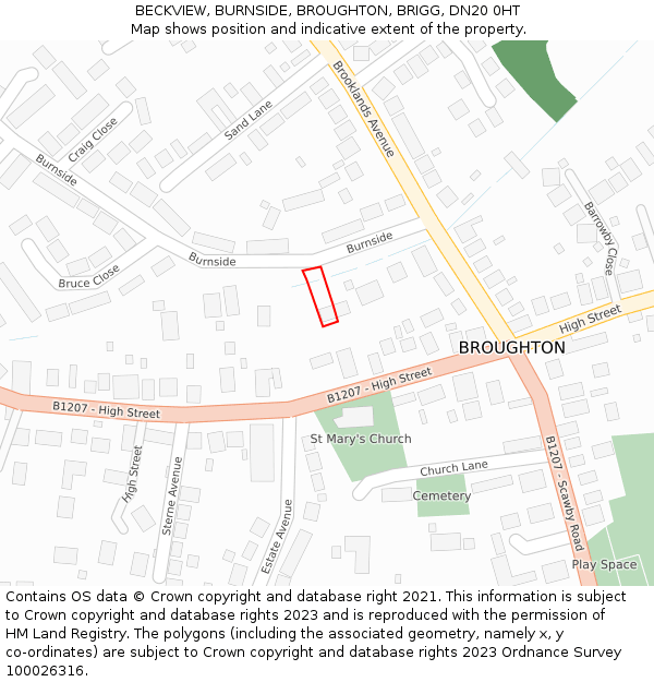 BECKVIEW, BURNSIDE, BROUGHTON, BRIGG, DN20 0HT: Location map and indicative extent of plot