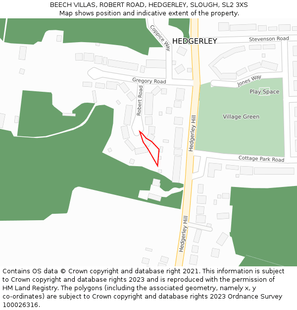 BEECH VILLAS, ROBERT ROAD, HEDGERLEY, SLOUGH, SL2 3XS: Location map and indicative extent of plot