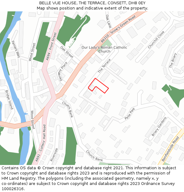 BELLE VUE HOUSE, THE TERRACE, CONSETT, DH8 0EY: Location map and indicative extent of plot